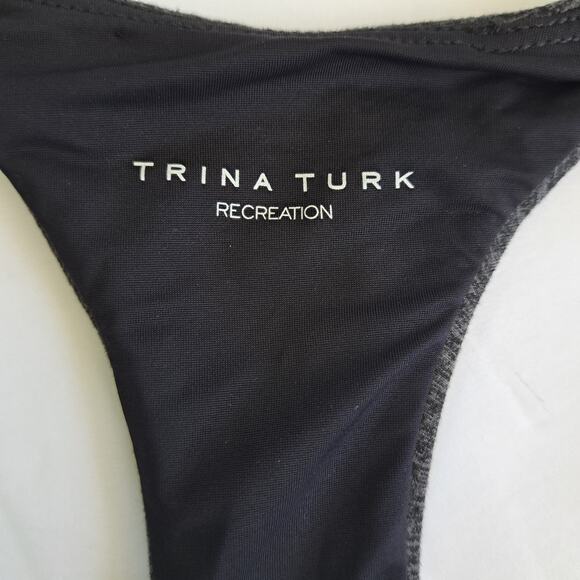 Trina Turk Sports Bra Size Large Racerback Bright Floral Gray Pink Aqua - Picture 5 of 8
